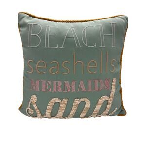 Pier One outdoor embroidered pillow with rope trim “Beach Sand Mermaids Sand”